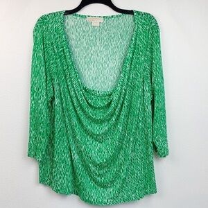Michael Kors draped neck softly draping tunic style 3/4 sleeve Tee shirt top EUC